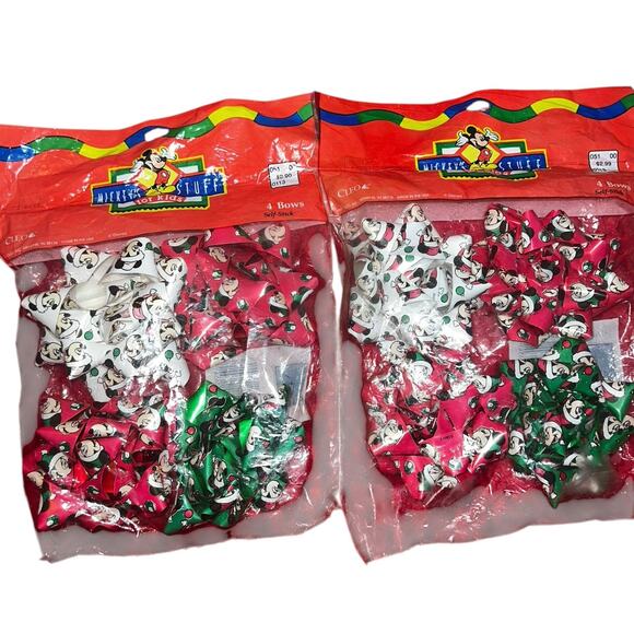 1997 Disney Mickey Mouse + Minnie Christmas Wrapping holiday 8 self stick Bows